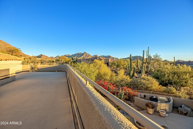 exterior space featuring a mountain view