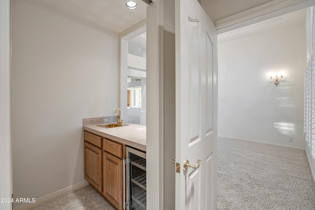 bathroom with vanity and beverage cooler