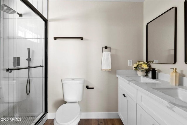 2559 E Broadway Rd, Phoenix, AZ 85040 - bathroom with a shower stall, double vanity, and wood finished floors