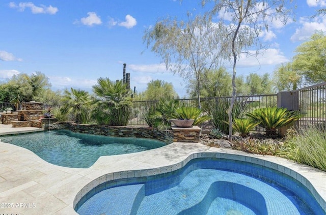 view of swimming pool with fence and a fenced in pool