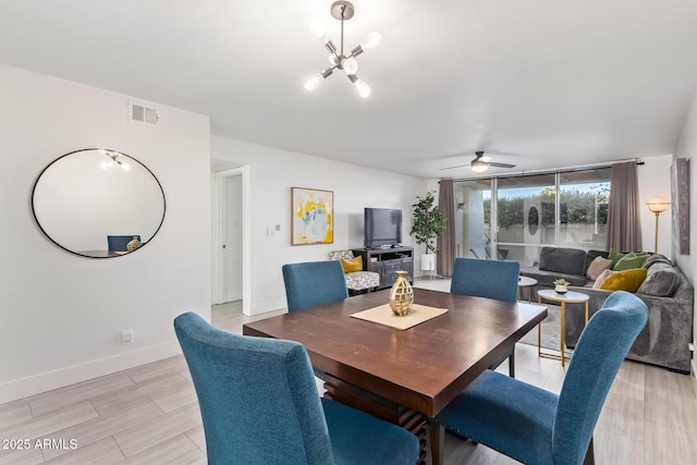 dining area with ceiling fan