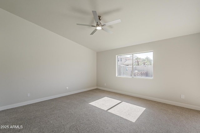 15360 N 87th Ave, Peoria, AZ 85381 - unfurnished room featuring a ceiling fan, light carpet, vaulted ceiling, and baseboards