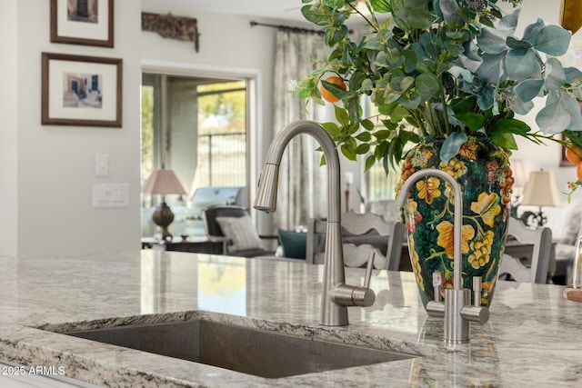 details featuring sink and light stone counters