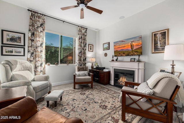 living room with ceiling fan