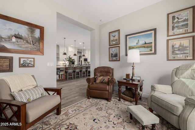 living area featuring light wood-type flooring