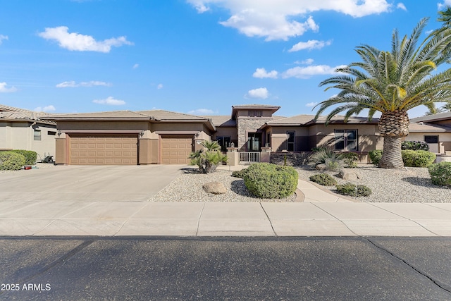 20609 N Canyon Whisper Dr, Surprise, AZ 85387 - prairie-style home featuring stucco siding, an attached garage, driveway, and a tiled roof