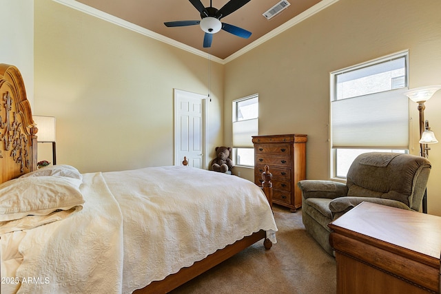 20609 N Canyon Whisper Dr, Surprise, AZ 85387 - bedroom featuring visible vents, carpet, crown molding, and multiple windows