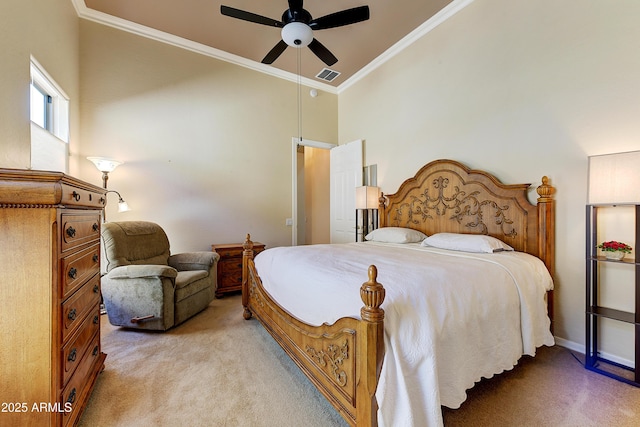 20609 N Canyon Whisper Dr, Surprise, AZ 85387 - bedroom with crown molding, visible vents, and light carpet