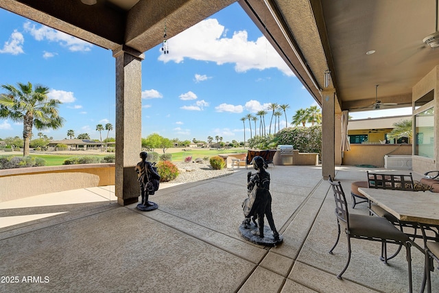 20609 N Canyon Whisper Dr, Surprise, AZ 85387 - view of patio / terrace featuring outdoor dining area, a ceiling fan, and golf course view