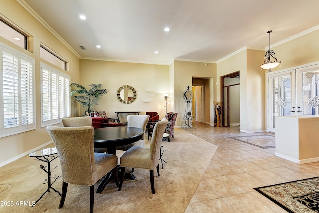 20609 N Canyon Whisper Dr, Surprise, AZ 85387 - dining room with crown molding, recessed lighting, and baseboards