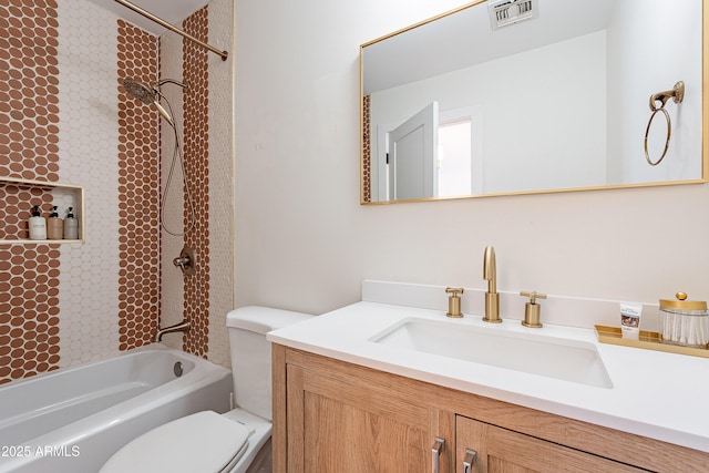 full bathroom with vanity, toilet, and bathing tub / shower combination