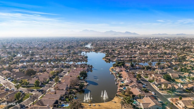 aerial view with a water and mountain view