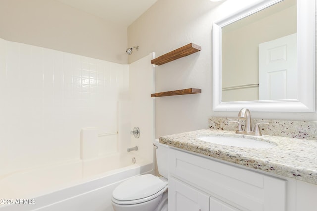 full bathroom with vanity, toilet, and bathtub / shower combination