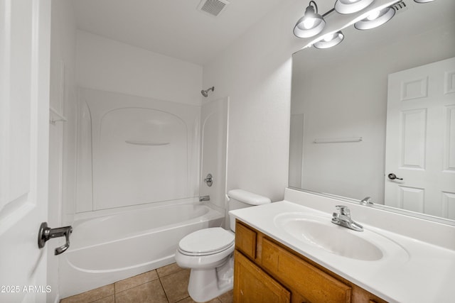 full bathroom featuring tile patterned floors, vanity, shower / tub combination, and toilet