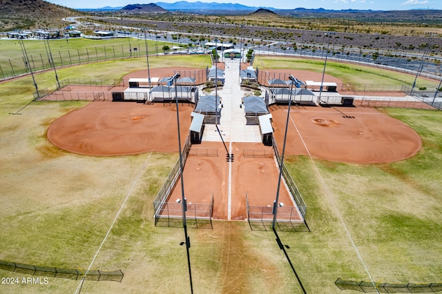 birds eye view of property featuring a mountain view