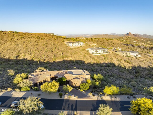 drone / aerial view featuring a mountain view