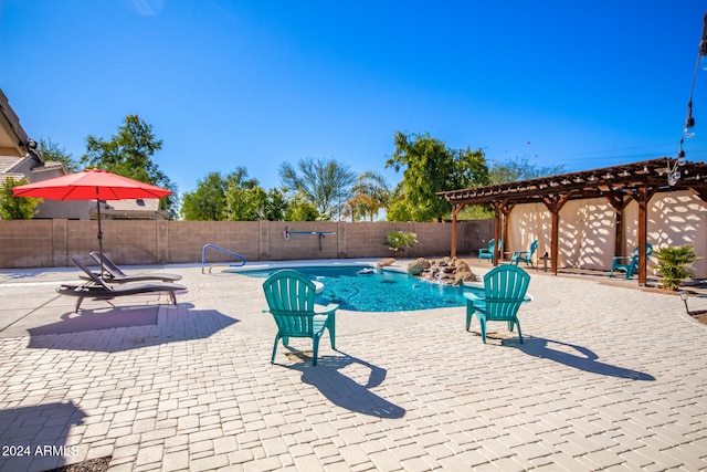 view of pool featuring a pergola and a patio