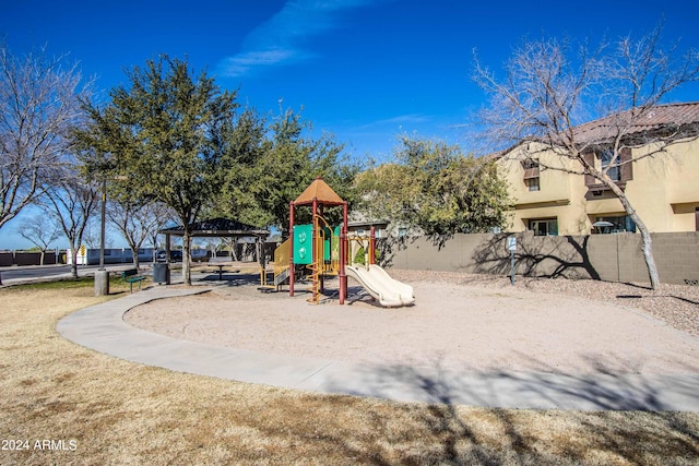 view of play area featuring a gazebo