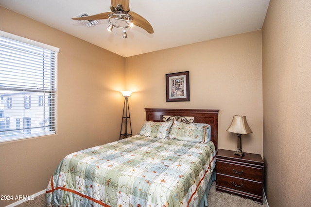 bedroom featuring carpet flooring and ceiling fan