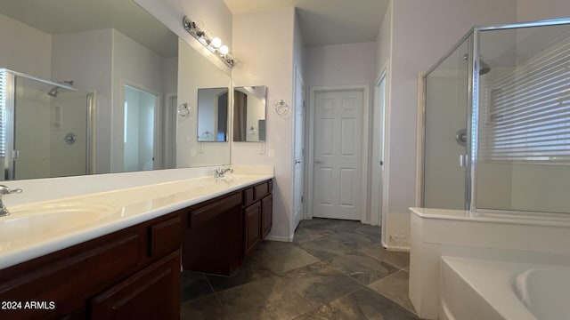 bathroom with vanity and plus walk in shower