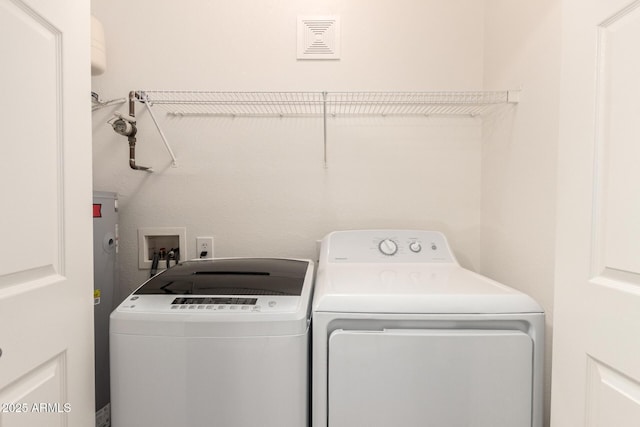 laundry room featuring independent washer and dryer, laundry area, and visible vents
