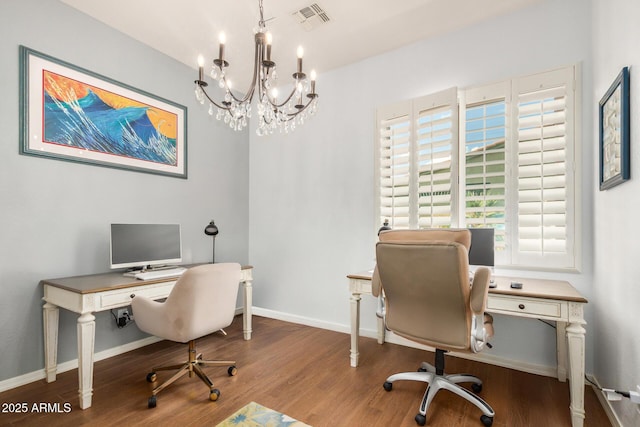 4453 S Huachuca Way, Chandler, AZ 85249 - office area with wood finished floors and a chandelier