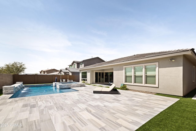 22421 N 34th St, Phoenix, AZ 85050 - view of swimming pool featuring a fenced backyard, a pool with connected hot tub, and a patio