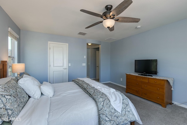 bedroom with carpet flooring and ceiling fan