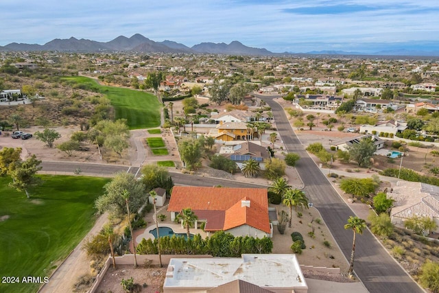 drone / aerial view featuring a mountain view