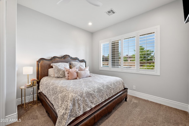 10448 E Glencove St, Mesa, AZ 85207 - carpeted bedroom with recessed lighting, baseboards, visible vents, and a ceiling fan