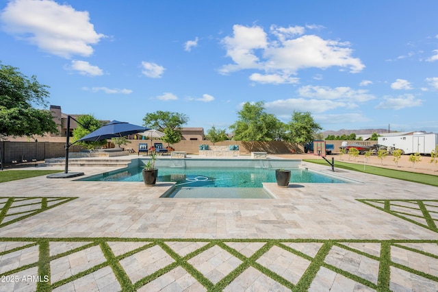 10448 E Glencove St, Mesa, AZ 85207 - view of swimming pool featuring a fenced in pool, a patio area, and fence