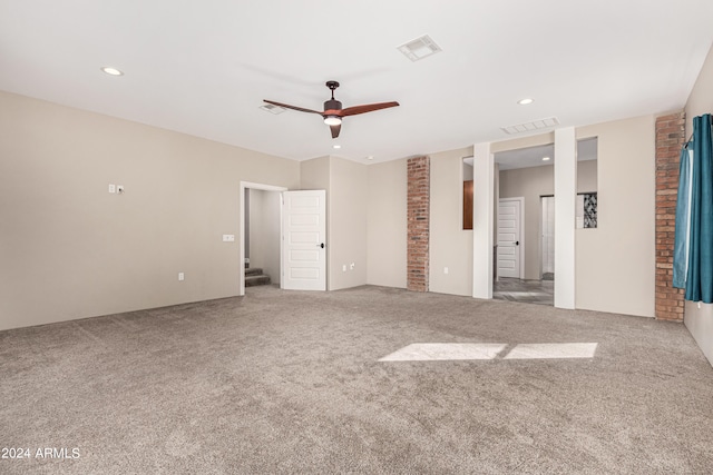 unfurnished bedroom featuring carpet floors and ceiling fan