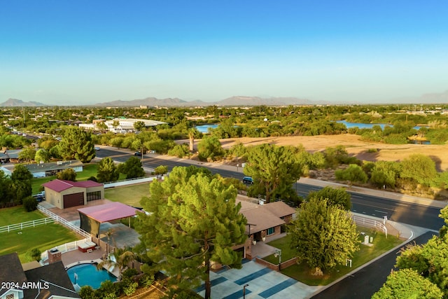 drone / aerial view featuring a mountain view