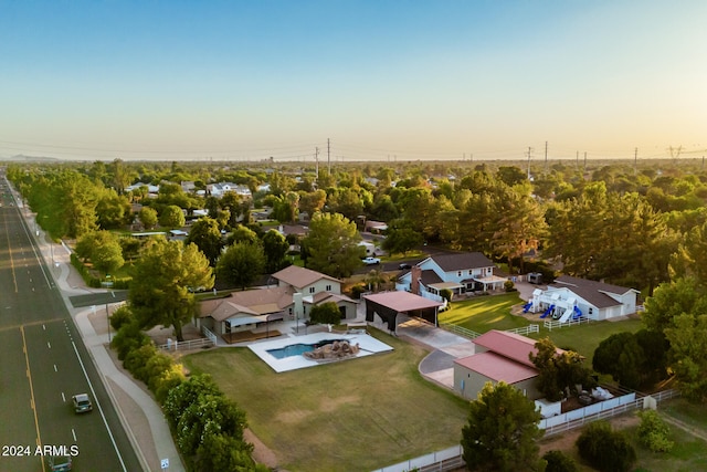 view of aerial view at dusk