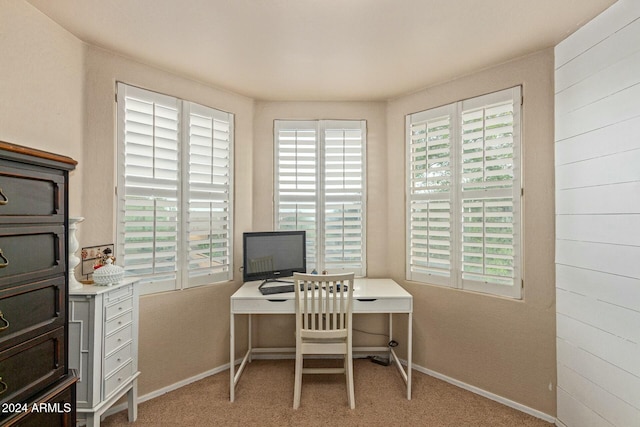 view of carpeted home office