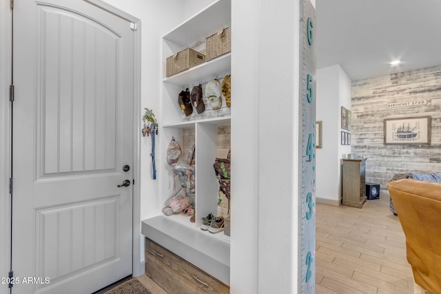 mudroom featuring light wood-type flooring