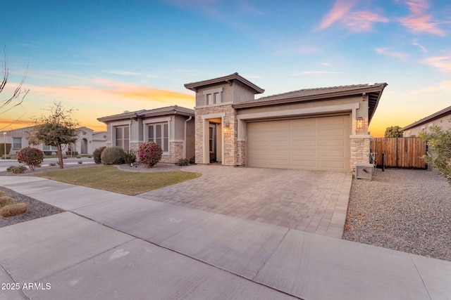 prairie-style home with a garage