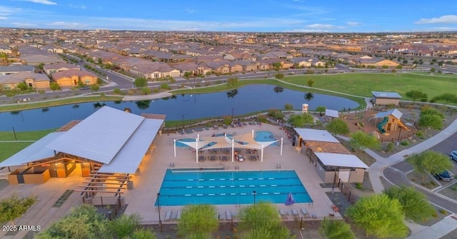 bird's eye view featuring a water view