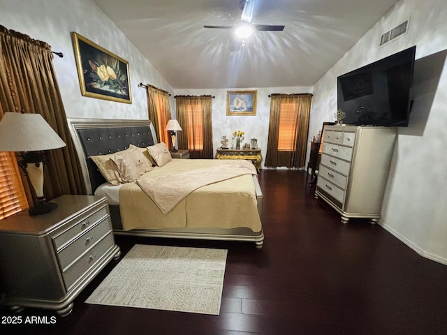 1853 N Rowen Cir, Mesa, AZ 85207 - bedroom with vaulted ceiling, wood finished floors, and ceiling fan