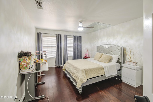 1853 N Rowen Cir, Mesa, AZ 85207 - bedroom with dark wood-style floors and ceiling fan