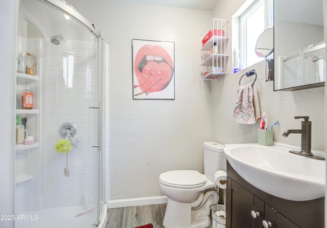 1853 N Rowen Cir, Mesa, AZ 85207 - full bathroom featuring vanity, a stall shower, and wood finished floors