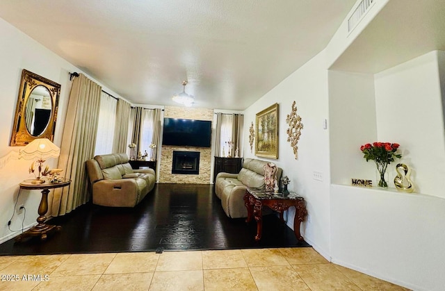 1853 N Rowen Cir, Mesa, AZ 85207 - living area with a fireplace and tile patterned flooring