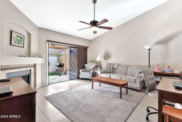 living room featuring ceiling fan