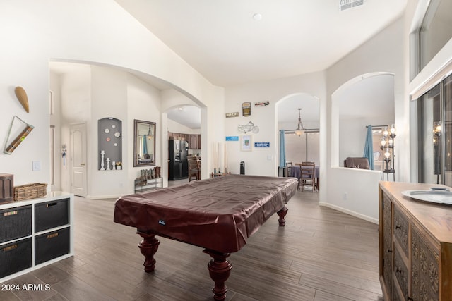 rec room featuring dark hardwood / wood-style floors and pool table