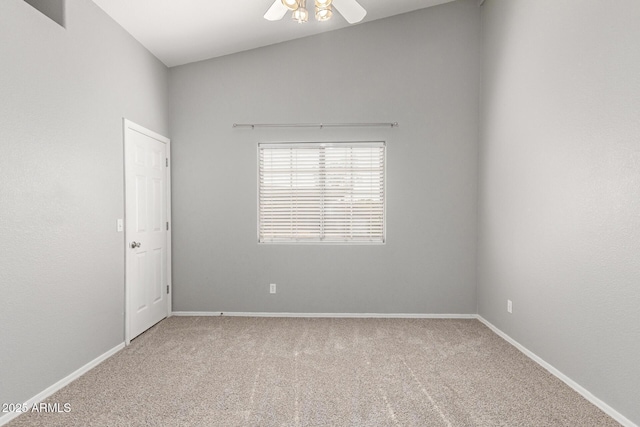 unfurnished room featuring ceiling fan and carpet flooring