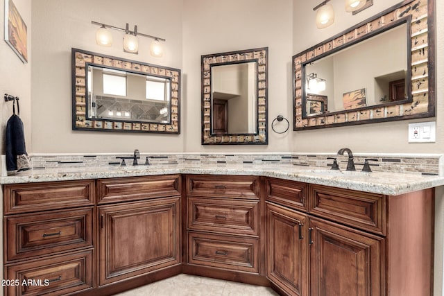 bathroom with vanity and tile patterned flooring