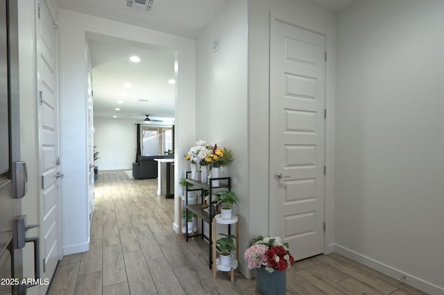 4149 E Appaloosa Rd, Gilbert, AZ 85296 - hall with baseboards, visible vents, recessed lighting, and wood finish floors