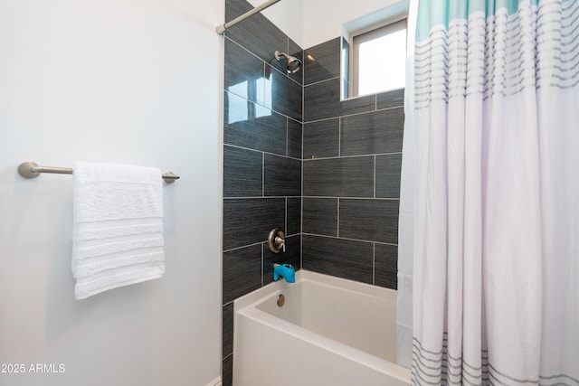 full bathroom featuring shower / bath combination with curtain