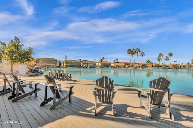 dock area with a water view