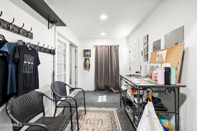 office area with concrete flooring and recessed lighting